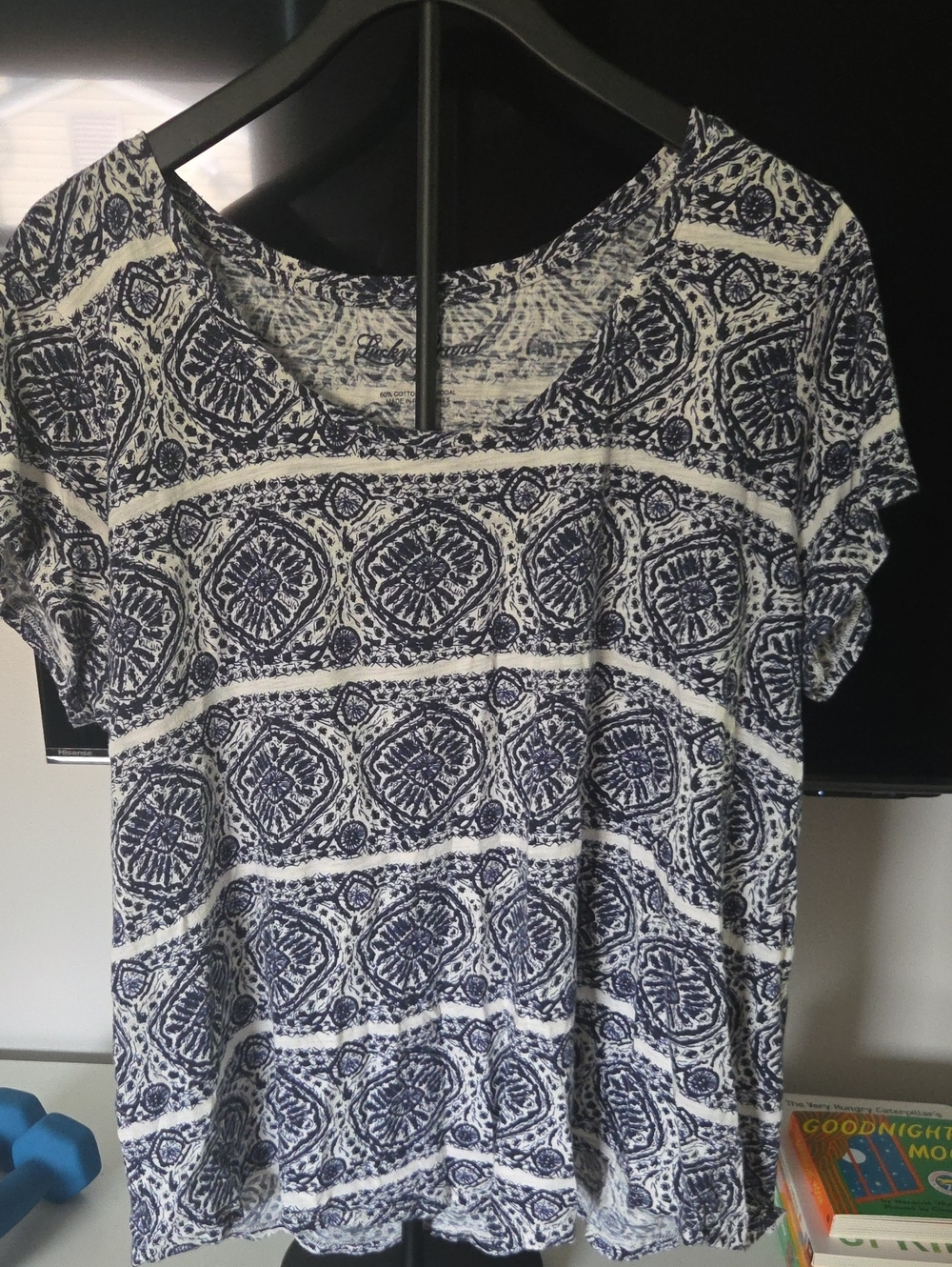 Lucky Brand Navy & White Geometric Short Sleeve Tee